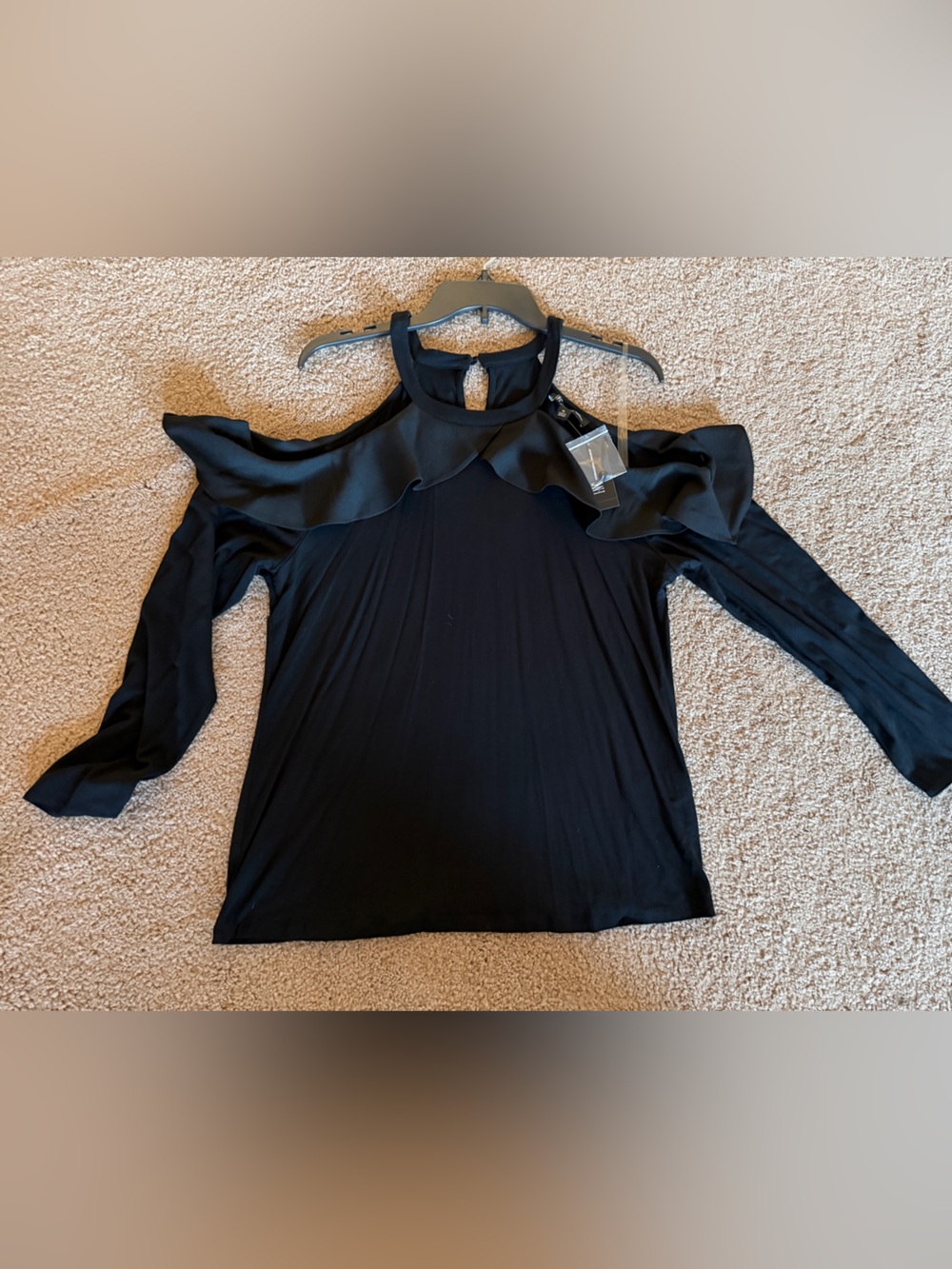 Inc NWT XL Black Cold-Shoulder Ruffle Neck Top